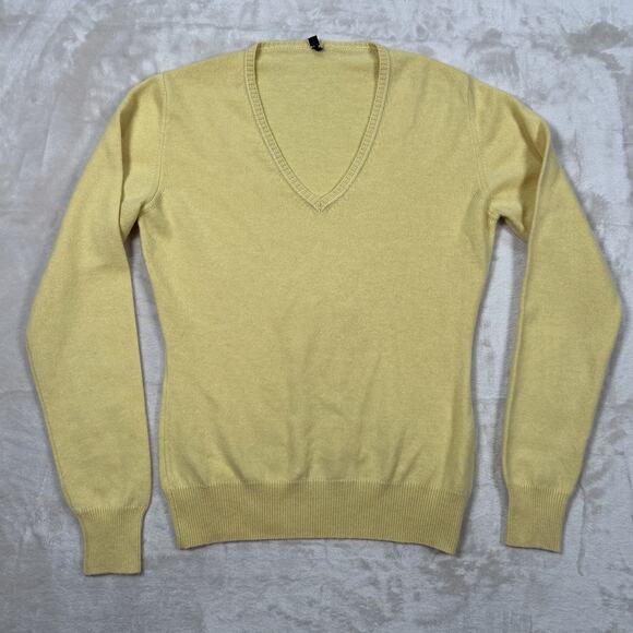 Loro Piana Sweater Yellow Cashmere Knit V-Neck Women's Size Italy 40 US Small